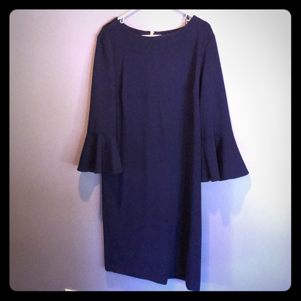 Bell sleeved navy dress